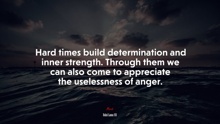 Hard times build determination and inner strength. Through them we can also come to appreciate the uselessness of anger. | Dalai Lama XIV quote
