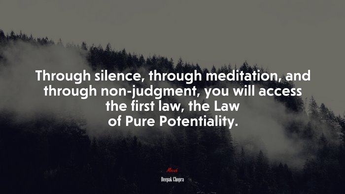 Through silence, through meditation, and through non-judgment, you will access the first law, the Law of Pure Potentiality. | Deepak Chopra quote