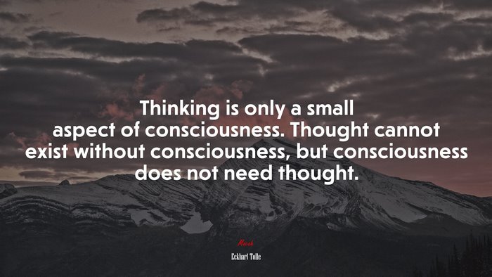Thinking is only a small aspect of consciousness. Thought cannot exist without consciousness, but consciousness does not need thought. | Eckhart Tolle quote