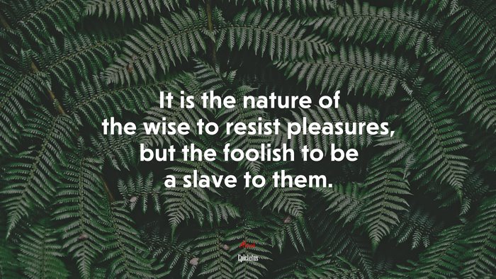 It is the nature of the wise to resist pleasures, but the foolish to be a slave to them. | Epictetus quote