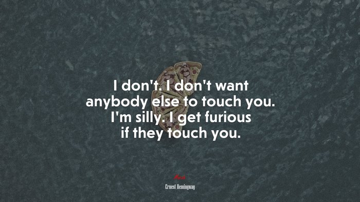 I don’t. I don’t want anybody else to touch you. I’m silly. I get furious if they touch you. | Ernest Hemingway quote