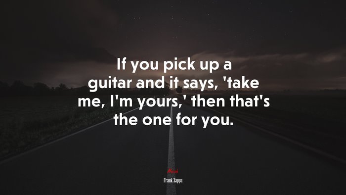 If you pick up a guitar and it says, ‘take me, I’m yours,’ then that’s the one for you. | Frank Zappa quote