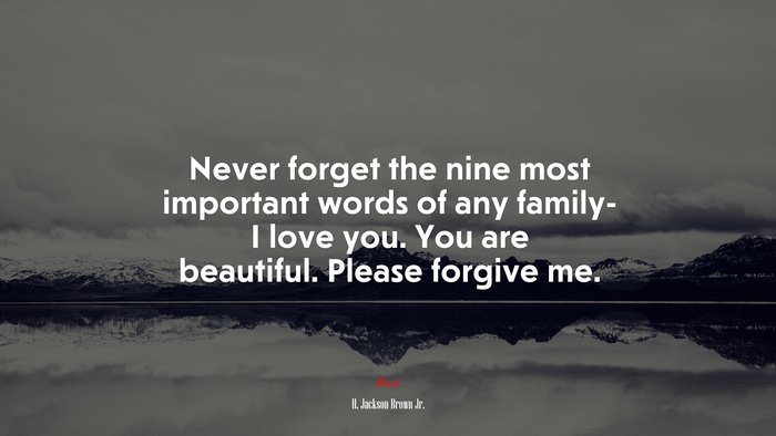 Never forget the nine most important words of any family- I love you. You are beautiful. Please forgive me. | H. Jackson Brown Jr. quote