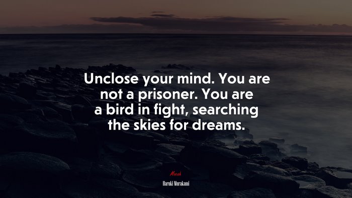 Unclose your mind. You are not a prisoner. You are a bird in fight, searching the skies for dreams. | Haruki Murakami quote