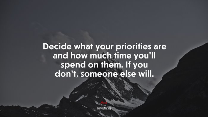 Decide what your priorities are and how much time you’ll spend on them. If you don’t, someone else will. | Harvey MacKay quote