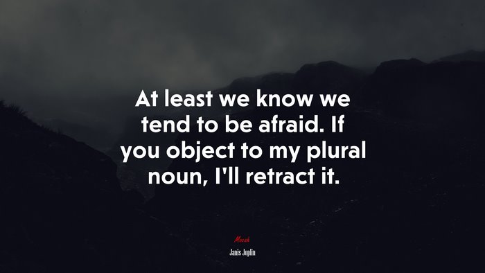 At least we know we tend to be afraid. If you object to my plural noun, I’ll retract it. | Janis Joplin quote