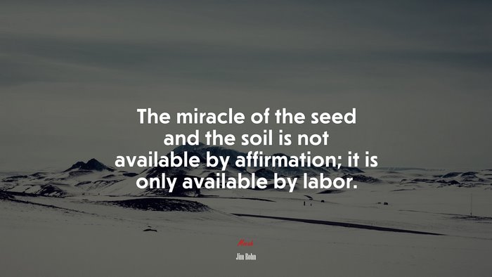 The miracle of the seed and the soil is not available by affirmation; it is only available by labor. | Jim Rohn quote