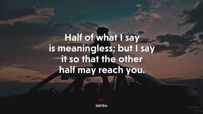 Half of what I say is meaningless; but I say it so that the other half may reach you. | Khalil Gibran quote
