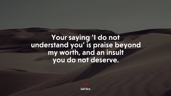 Your saying ‘I do not understand you’ is praise beyond my worth, and an insult you do not deserve. | Khalil Gibran quote