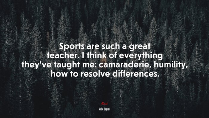 Sports are such a great teacher. I think of everything they’ve taught me: camaraderie, humility, how to resolve differences. | Kobe Bryant quote
