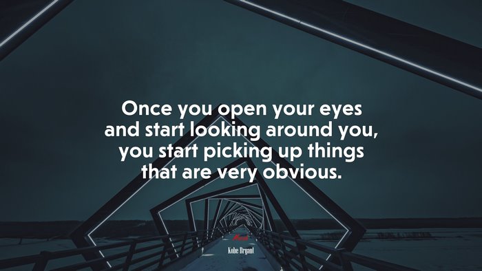 Once you open your eyes and start looking around you, you start picking up things that are very obvious. | Kobe Bryant quote