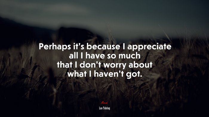 Perhaps it’s because I appreciate all I have so much that I don’t worry about what I haven’t got. | Leo Tolstoy quote