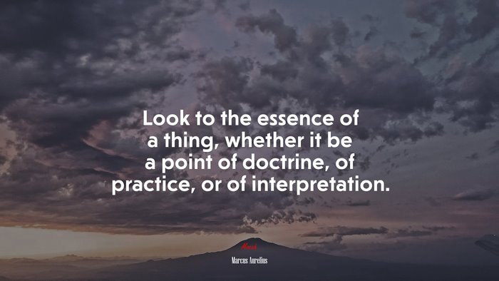 Look to the essence of a thing, whether it be a point of doctrine, of practice, or of interpretation. | Marcus Aurelius quote