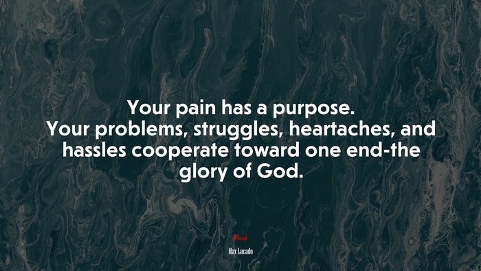 Your pain has a purpose. Your problems, struggles, heartaches, and hassles cooperate toward one end-the glory of God. | Max Lucado quote