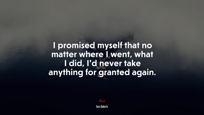 I promised myself that no matter where I went, what I did, I’d never take anything for granted again. | Nora Roberts quote