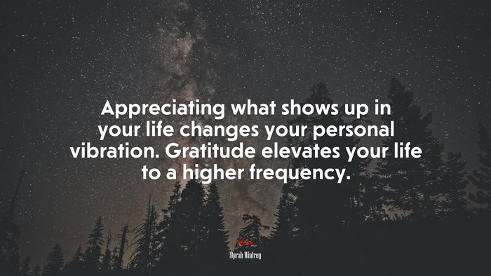 Appreciating what shows up in your life changes your personal vibration. Gratitude elevates your life to a higher frequency. | Oprah Winfrey quote