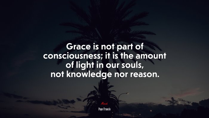 Grace is not part of consciousness; it is the amount of light in our souls, not knowledge nor reason. | Pope Francis quote