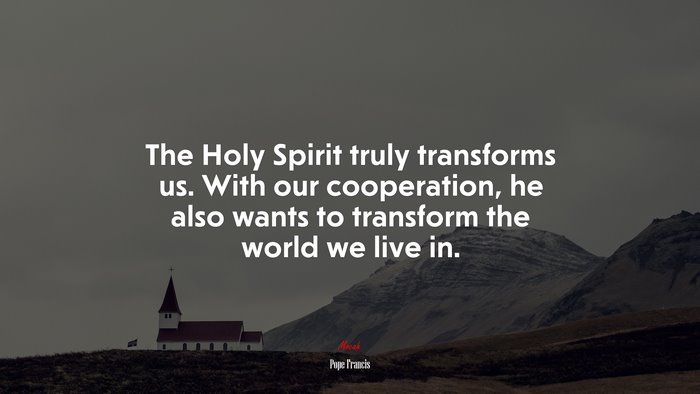 The Holy Spirit truly transforms us. With our cooperation, he also wants to transform the world we live in. | Pope Francis quote