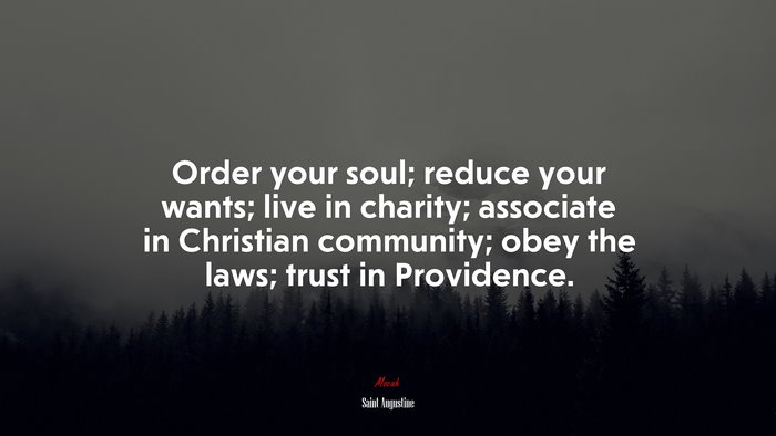 Order your soul; reduce your wants; live in charity; associate in Christian community; obey the laws; trust in Providence. | Saint Augustine quote