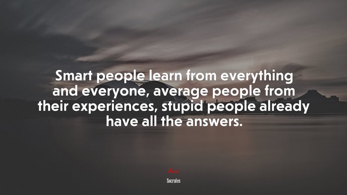 Smart people learn from everything and everyone, average people from their experiences, stupid people already have all the answers. | Socrates quote
