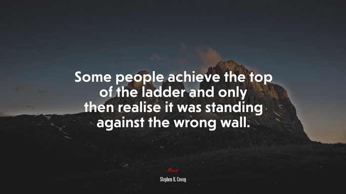 Some people achieve the top of the ladder and only then realise it was standing against the wrong wall. | Stephen R. Covey quote