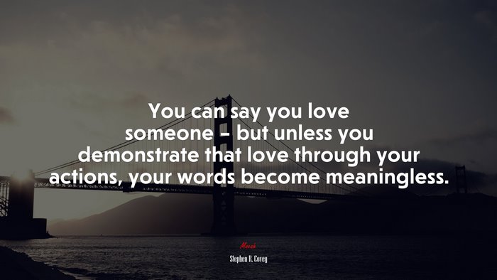 You can say you love someone – but unless you demonstrate that love through your actions, your words become meaningless. | Stephen R. Covey quote
