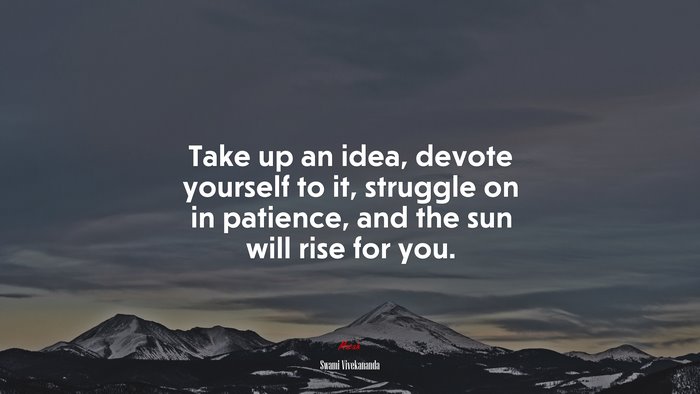 Take up an idea, devote yourself to it, struggle on in patience, and the sun will rise for you. | Swami Vivekananda quote