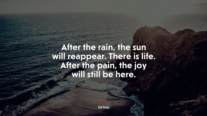 After the rain, the sun will reappear. There is life. After the pain, the joy will still be here. | Walt Disney quote