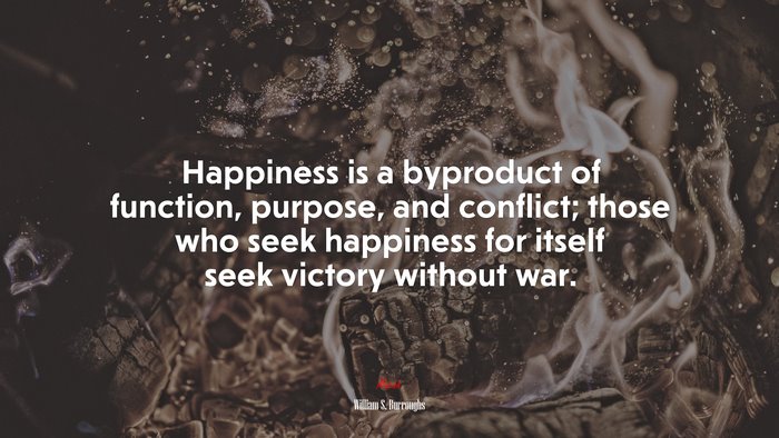 Happiness is a byproduct of function, purpose, and conflict; those who seek happiness for itself seek victory without war. | William S. Burroughs quote