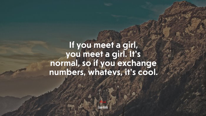 If you meet a girl, you meet a girl. It’s normal, so if you exchange numbers, whatevs, it’s cool. | Zayn Malik quote