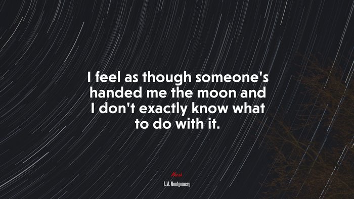 I feel as though someone’s handed me the moon and I don’t exactly know what to do with it. | L.M. Montgomery quote