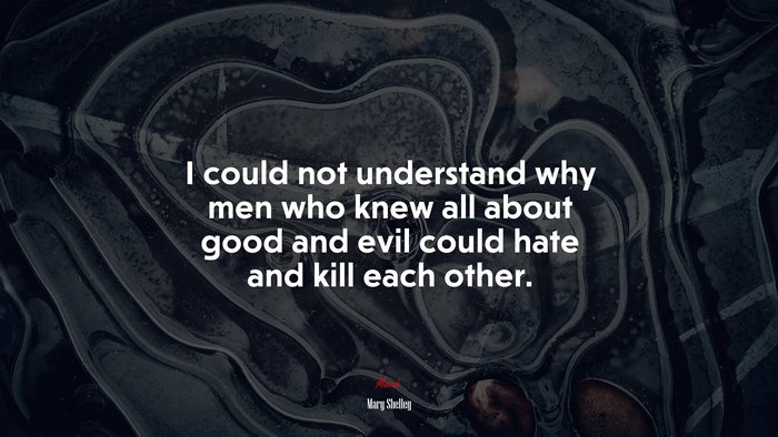 I could not understand why men who knew all about good and evil could hate and kill each other. | Mary Shelley quote