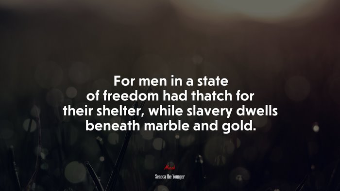 For men in a state of freedom had thatch for their shelter, while slavery dwells beneath marble and gold. | Seneca the Younger quote