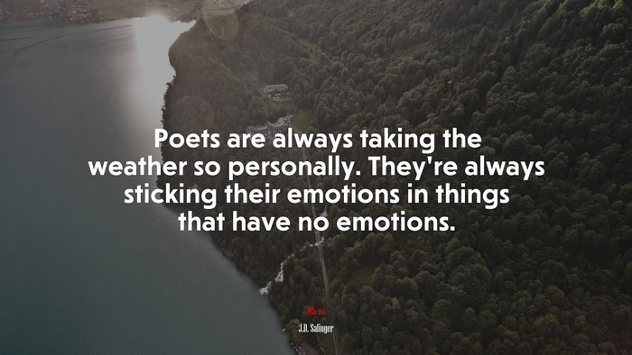 Poets are always taking the weather so personally. They’re always sticking their emotions in things that have no emotions. | J.D. Salinger quote