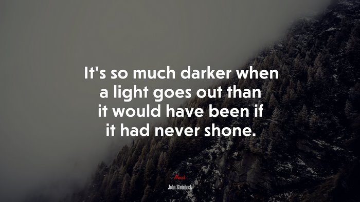 It’s so much darker when a light goes out than it would have been if it had never shone. | John Steinbeck quote