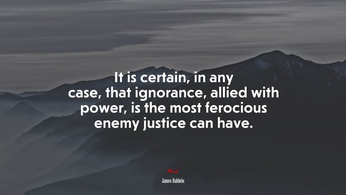 It is certain, in any case, that ignorance, allied with power, is the most ferocious enemy justice can have. | James Baldwin quote