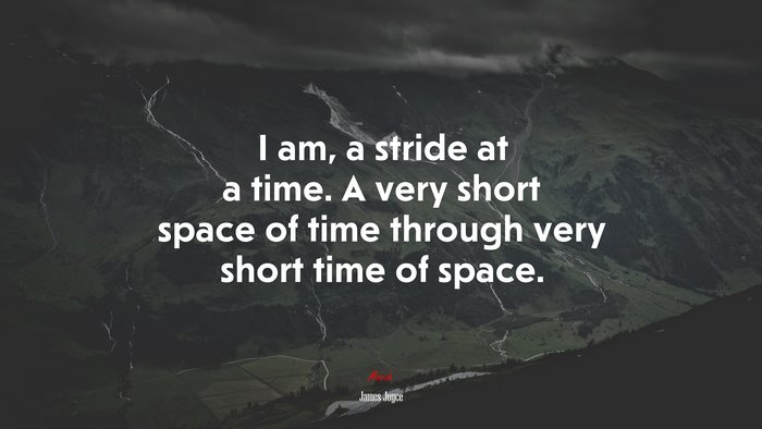 I am, a stride at a time. A very short space of time through very short time of space. | James Joyce quote