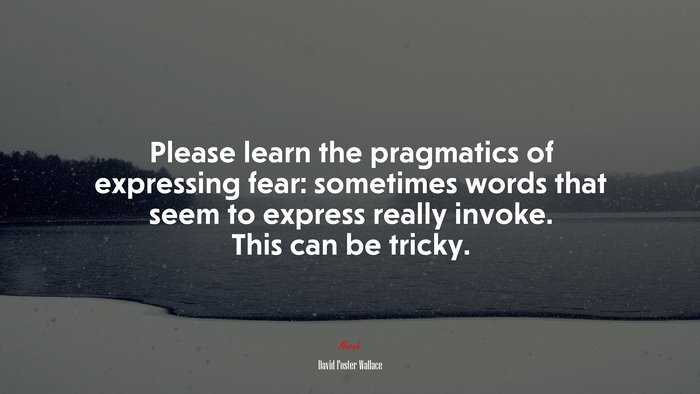Please learn the pragmatics of expressing fear: sometimes words that seem to express really invoke. This can be tricky. | David Foster Wallace quote
