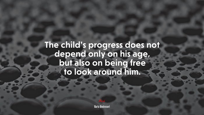 The child’s progress does not depend only on his age, but also on being free to look around him. | Maria Montessori quote