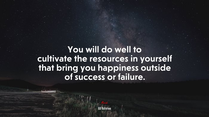 You will do well to cultivate the resources in yourself that bring you happiness outside of success or failure. | Bill Watterson quote