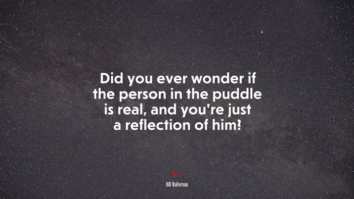 Did you ever wonder if the person in the puddle is real, and you’re just a reflection of him? | Bill Watterson quote