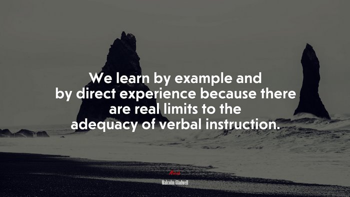 We learn by example and by direct experience because there are real limits to the adequacy of verbal instruction. | Malcolm Gladwell quote