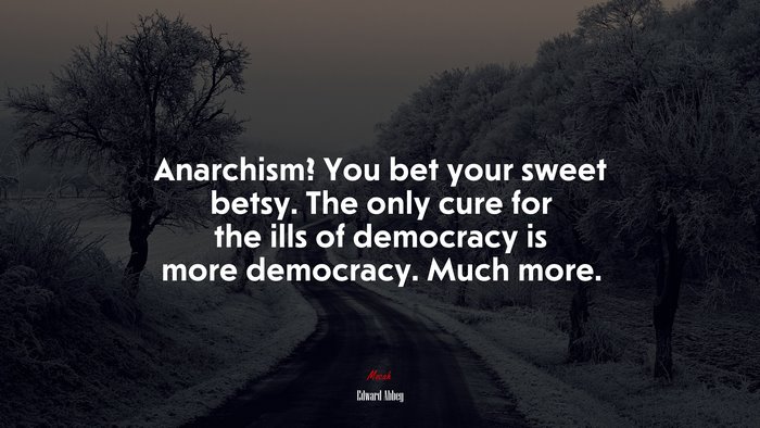 Anarchism? You bet your sweet betsy. The only cure for the ills of democracy is more democracy. Much more. | Edward Abbey quote