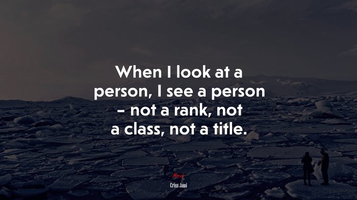 When I look at a person, I see a person – not a rank, not a class, not a title. | Criss Jami quote
