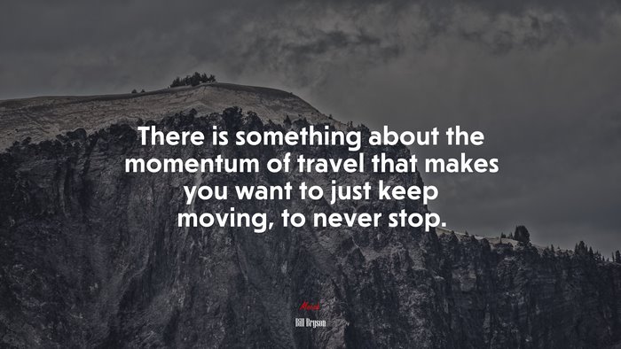 There is something about the momentum of travel that makes you want to just keep moving, to never stop. | Bill Bryson quote