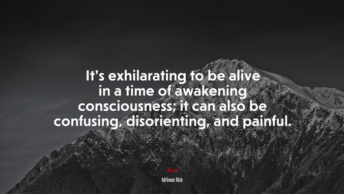 It’s exhilarating to be alive in a time of awakening consciousness; it can also be confusing, disorienting, and painful. | Adrienne Rich quote