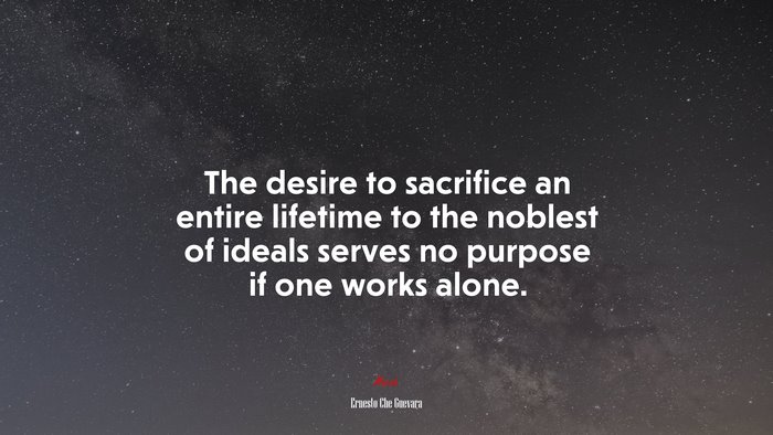 The desire to sacrifice an entire lifetime to the noblest of ideals serves no purpose if one works alone. | Ernesto Che Guevara quote