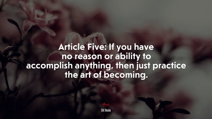 Article Five: If you have no reason or ability to accomplish anything, then just practice the art of becoming. | Elif Shafak quote