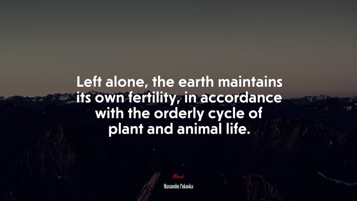 Left alone, the earth maintains its own fertility, in accordance with the orderly cycle of plant and animal life. | Masanobu Fukuoka quote