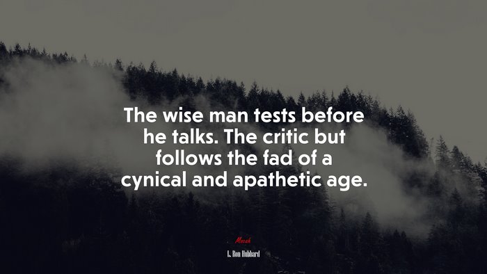 The wise man tests before he talks. The critic but follows the fad of a cynical and apathetic age. | L. Ron Hubbard quote